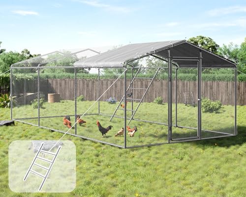9x25.3x6.4 FT Large Walk-in Chicken Coop with Dome Roof, PE Cover & Wire Mesh K756095