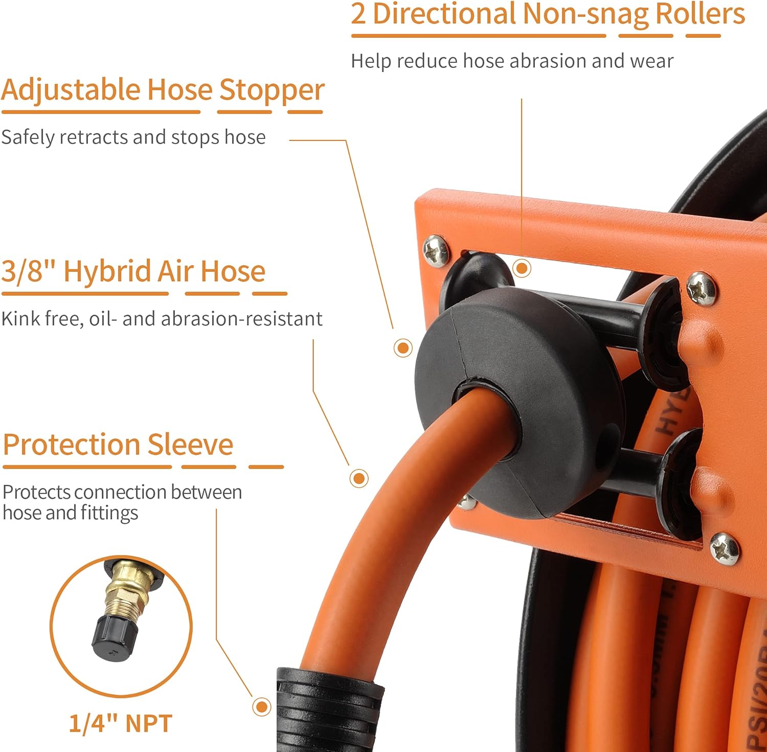 3/8 in. x 50 FT Hybrid Hose Retractable Air Hose Reel Wall Mount O656