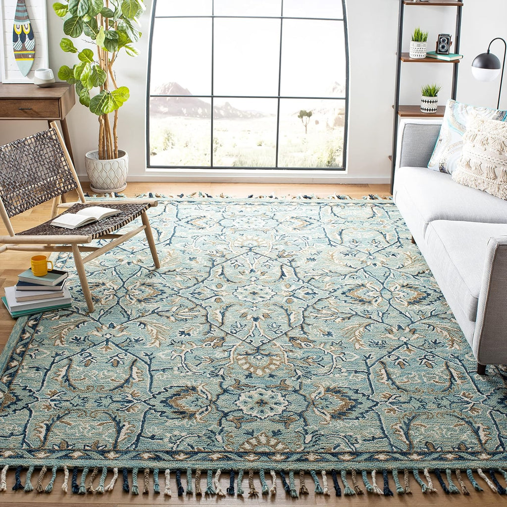 Blue/Ivory Handmade Wool Runner Rug L112
