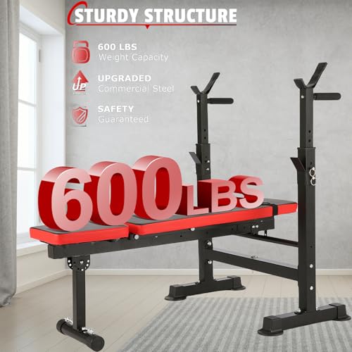 Adjustable 6 in 1 Weight Bench with Squat Barbell Rack P80072