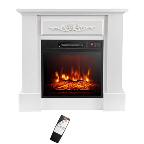 32 Inch Electric Fireplace with Mantel, Remote Control, Brown G19388