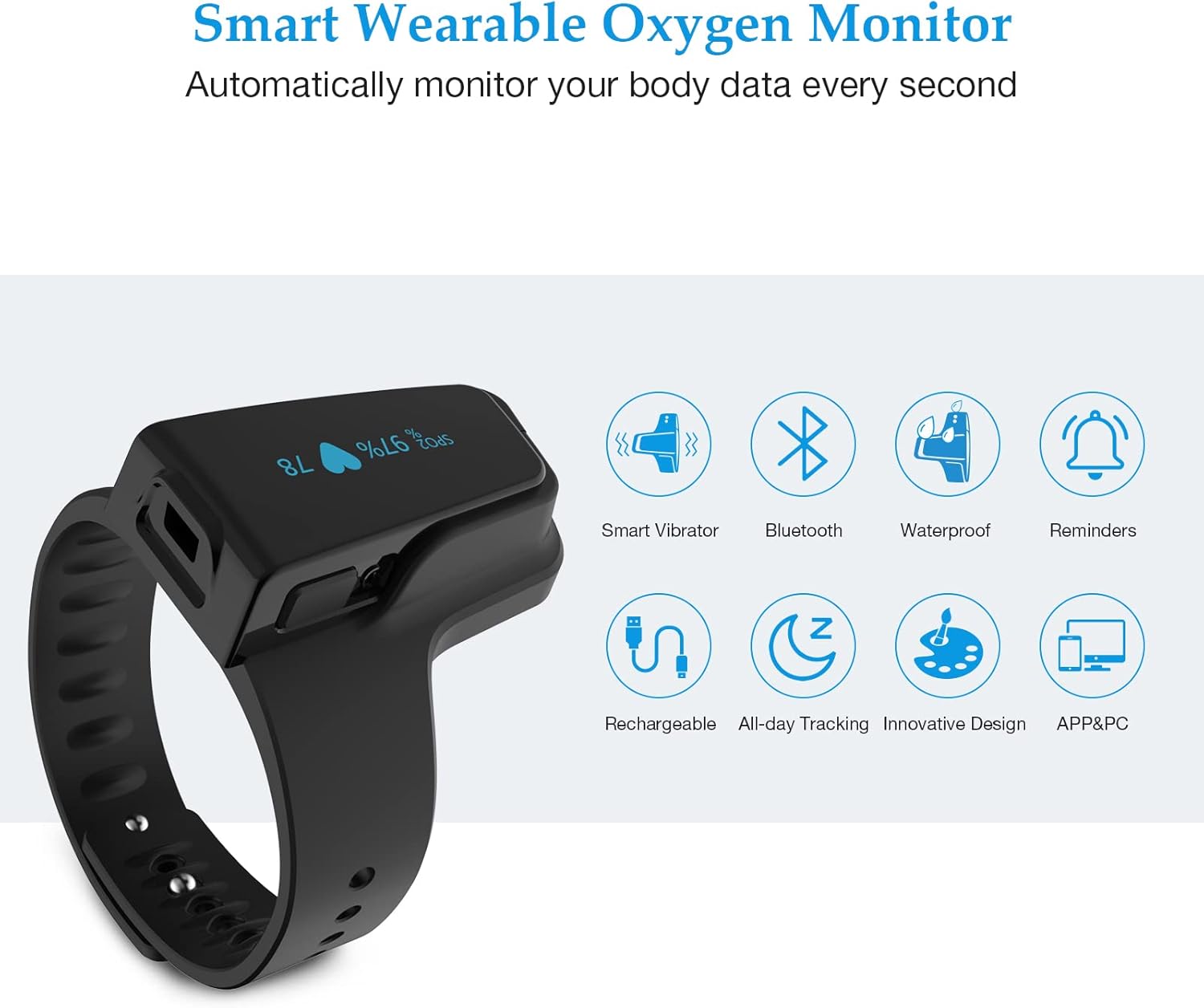 Pulse Oximeter with Bluetooth Finger Ring V4475