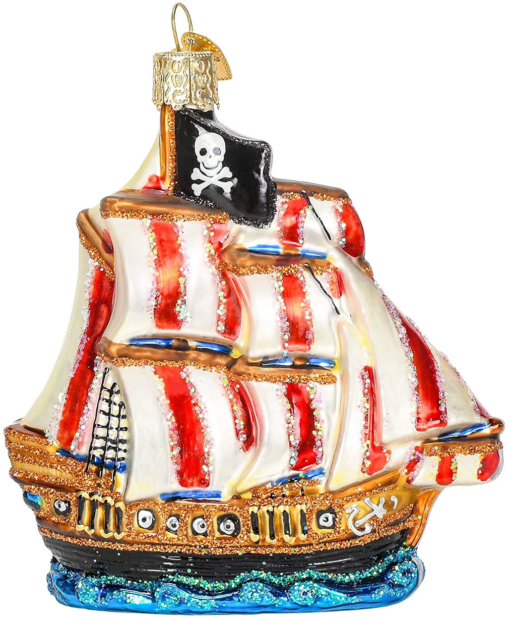 Glass Blown Ornament Pirate Ship N83716
