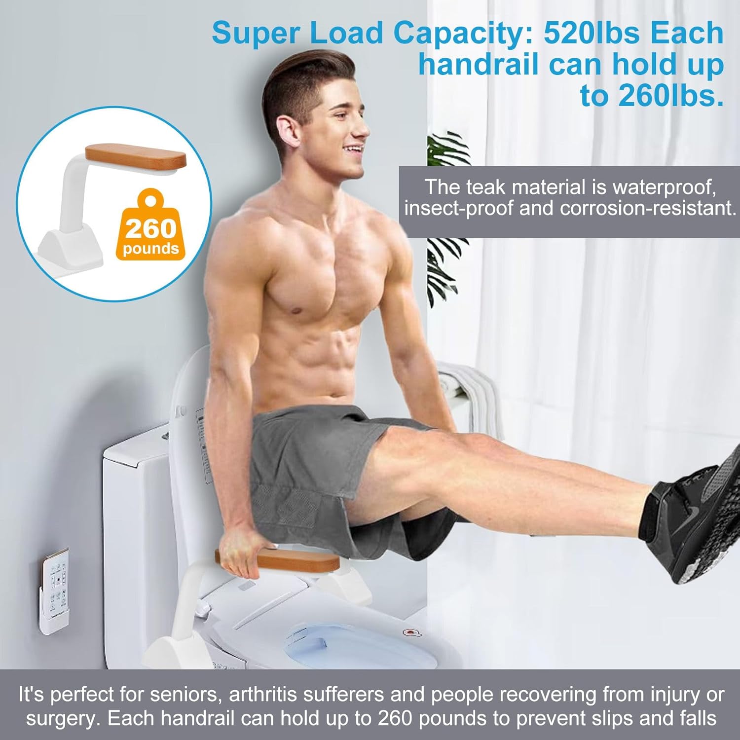 Toilet Safety Rails with Foldable Handles, Adjustable Height and Width W689331