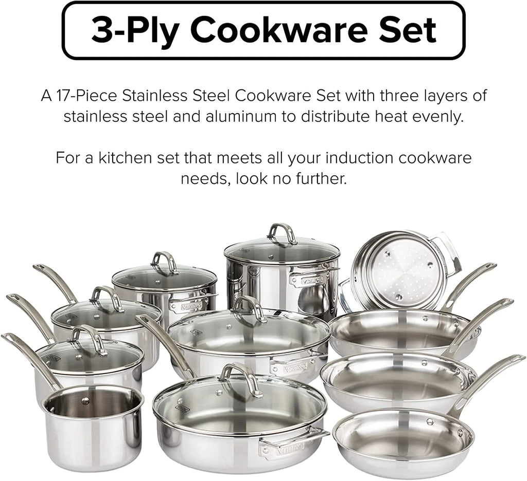 17pc Stainless Steel Cookware Set with Glass Lids Y759828