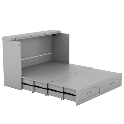 Queen Grey Solid Wood Murphy Bed with Drawer X629743