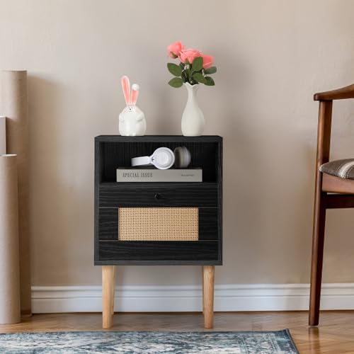 Mid Century Rattan Nightstand with Drawers L50629