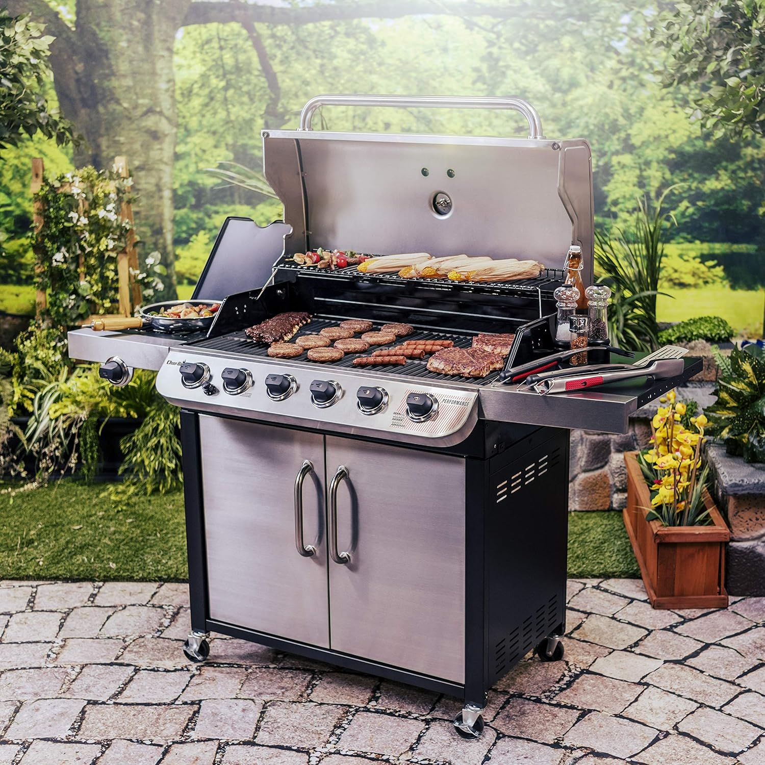 6-Burner Gas Grill, Stainless/Black P964717