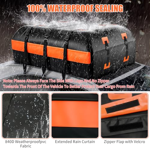 21 Cubic Feet 100% Waterproof Heavy Duty 840D Rooftop Cargo Bag with Anti-Slip Mat X110