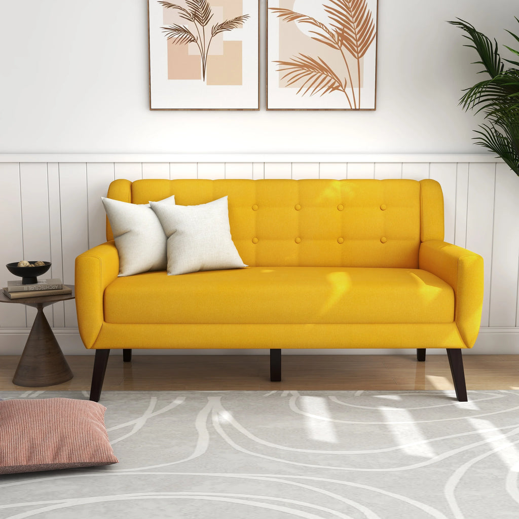 Yellow Tufted Linen Cotton Loveseat with 2 Accent Chairs Y5262