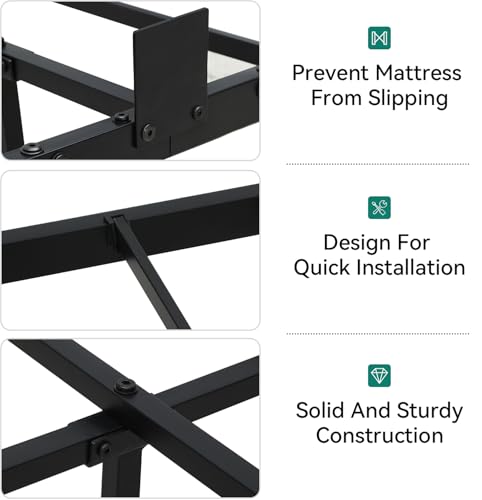 Black Metal Full Size LED Bed Frame with Charging Station S4471