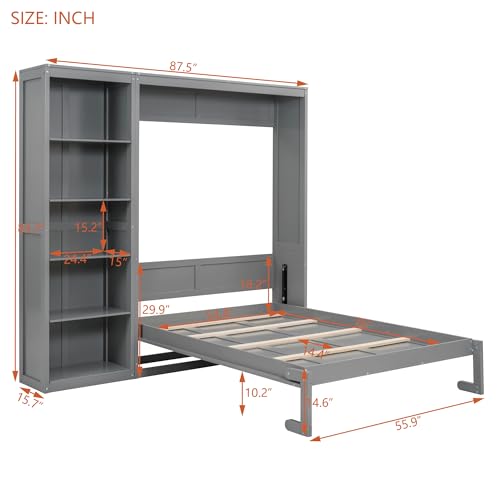 White Full Size Murphy Bed with Storage Shelves P221271