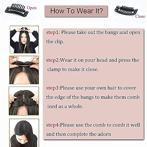 100% Human Hair Clip in Hairpieces with 3D Air Bangs Straight Hair Mid Part Wiglets (1B) I899