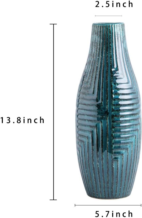 Teal Ceramic Vase Medium 13.8" H I41189