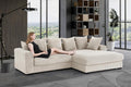 Beige Corduroy 3-Piece L Shaped Sectional Sofa with Ottoman and 6 Toss Pillows Z325
