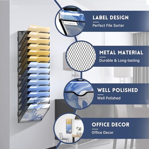 14 Tier Black Wall File Organizer 2 Pack I415562