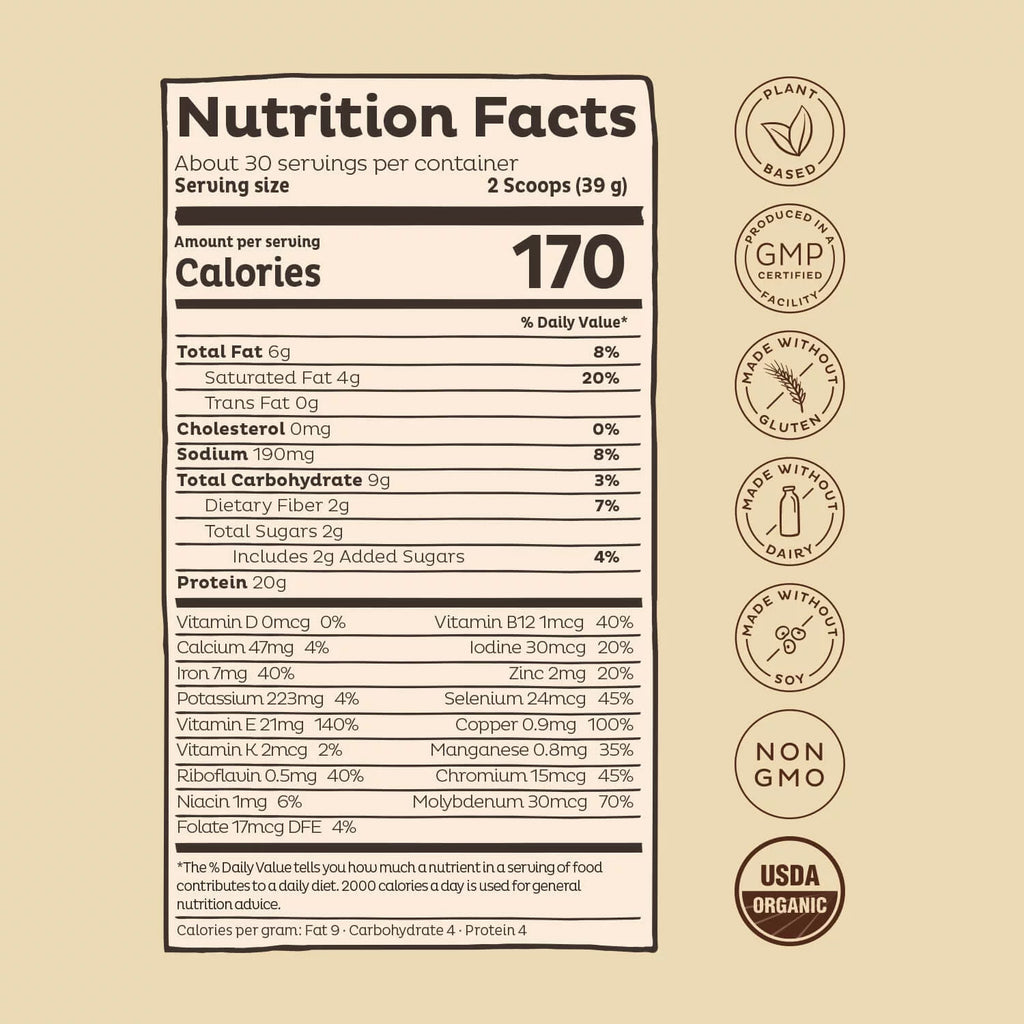 Chocolate Organic Pea Protein Powder, 30 Servings V890