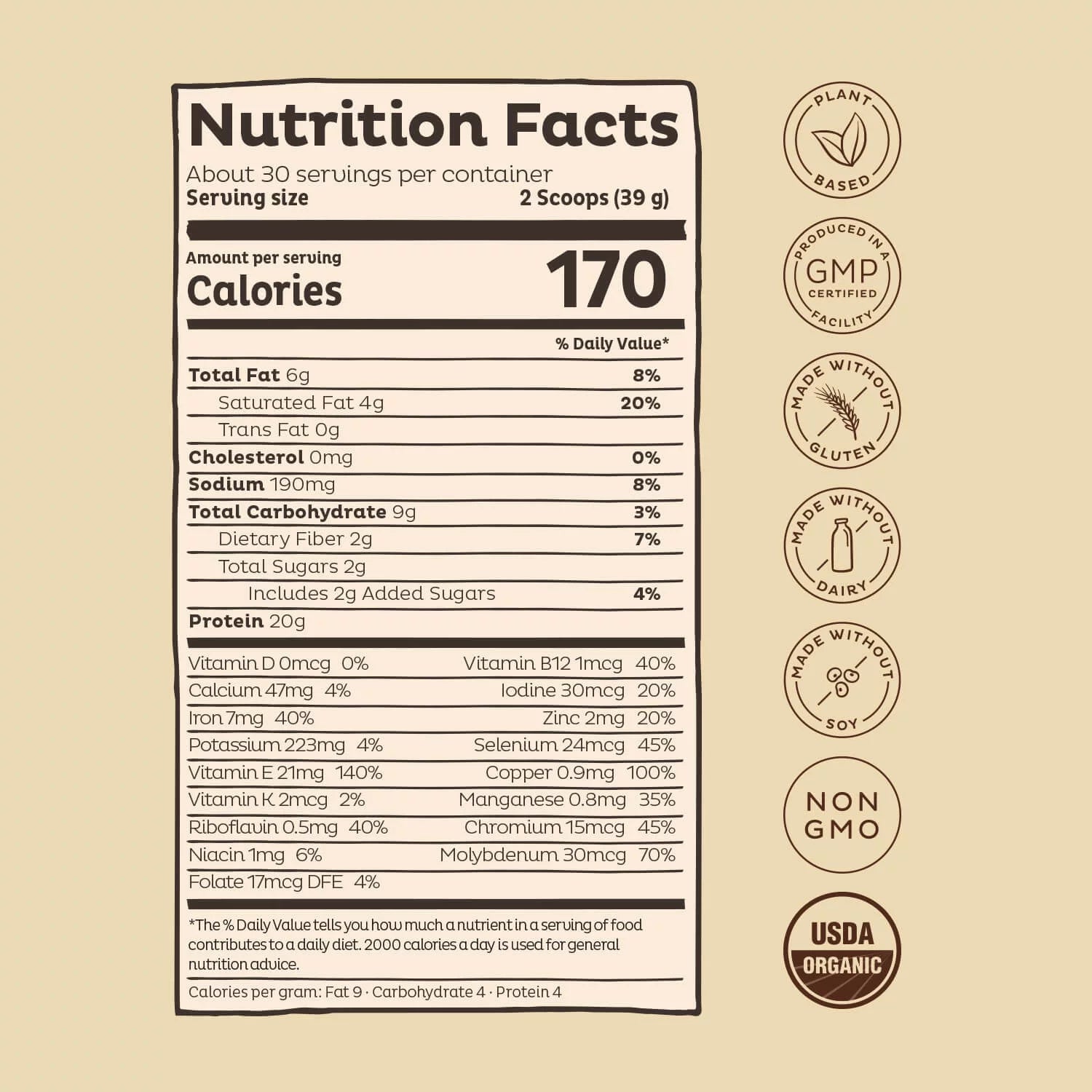 Chocolate Organic Pea Protein Powder, 30 Servings V890