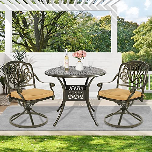 3-Piece Outdoor Patio Dining Set with Cast Aluminum and 2 Cushions L95626