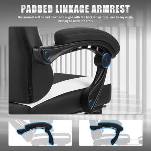 Black/White Ergonomic Leather Gaming Chair with Footrest O485
