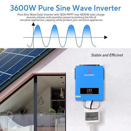 3600W Solar Inverter Charger, DC 24V to AC 110V Hybrid Inverter with 120A MPPT Controller, Pure Sine Wave A5366
