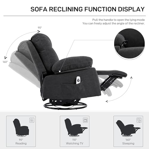 Oversized Manual Swivel Rocker Recliner Chair with Heat and USB I838