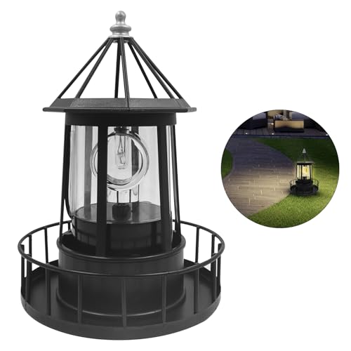 LED Solar Powered Lighthouse, 360 Degree Rotating, IP65 Waterproof Outdoor Garden Lamp (Black) R8394