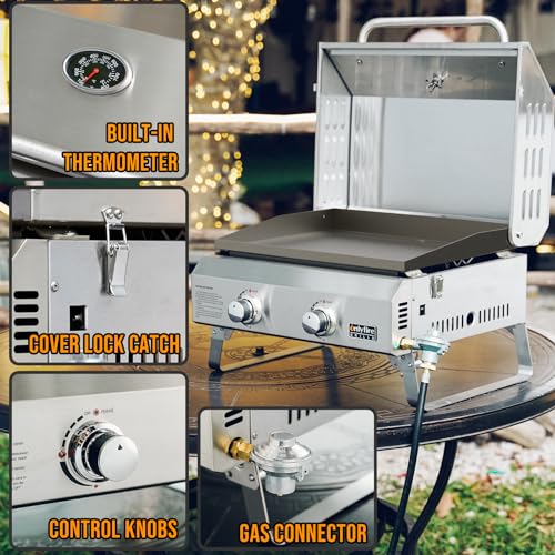 2-Burner Tabletop Propane Gas Griddle, Stainless Steel O943