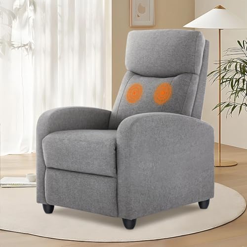 Grey Linen Recliner Chair with Padded Seat Backrest and Footrest S438