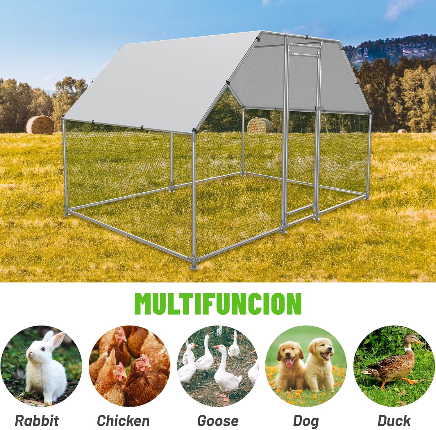 Large Metal Chicken Coop Walk-in Poultry Cage with Water-Resident and Anti-UV Cover F570