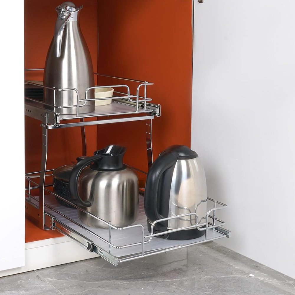 Chrome-Plated Steel 2 Tier Slide Out Cabinet Organizer H1859