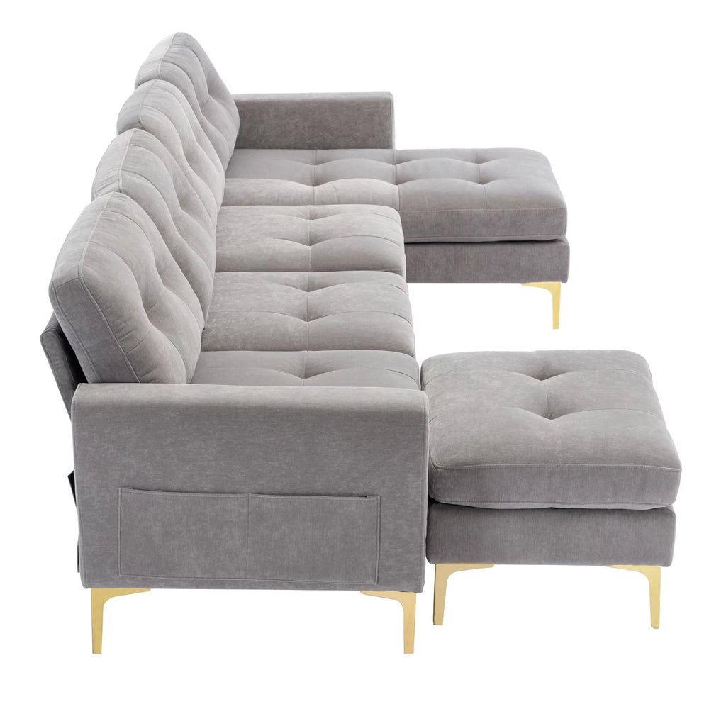Gray 5 Seater U-Shaped Sectional Sofa with Ottoman, 110"x54" Q2776