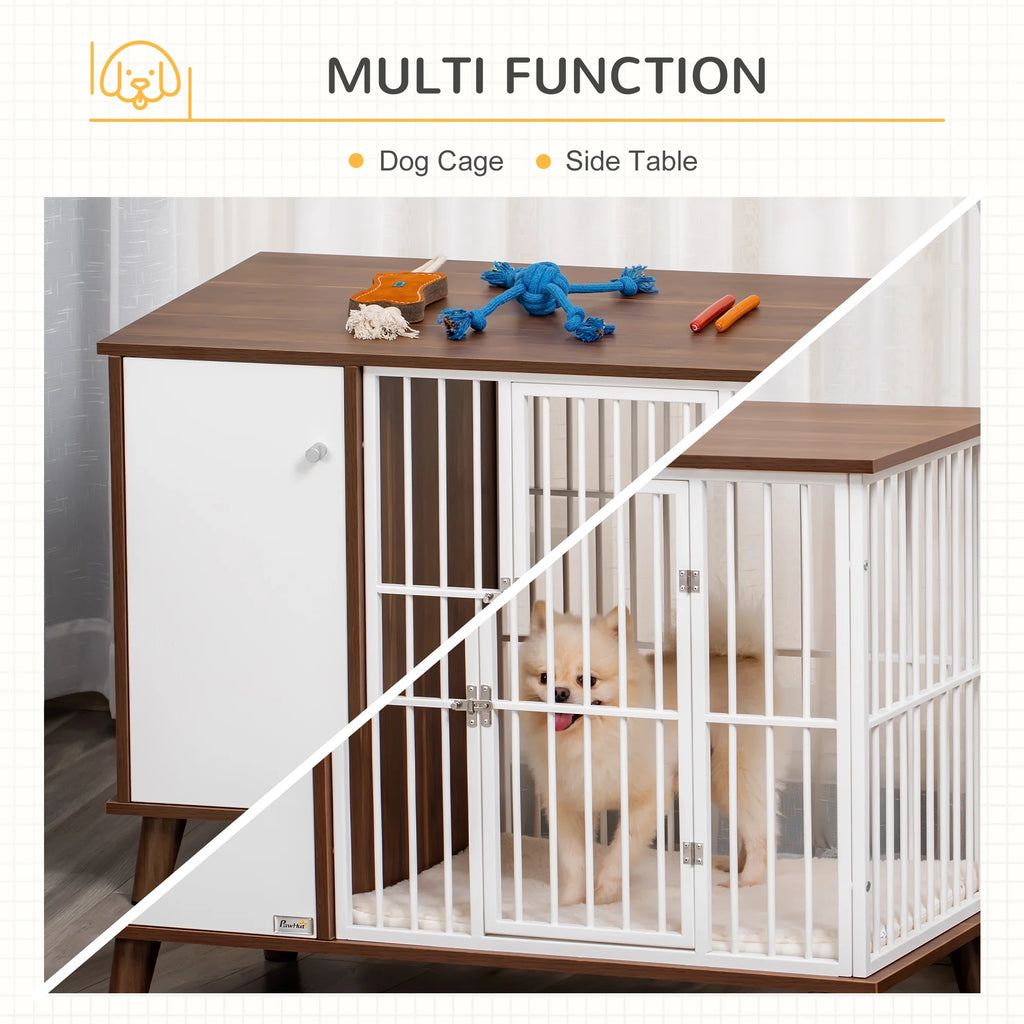 Brown Wooden Dog Kennel with Cushion and Magnetic Doors R980725