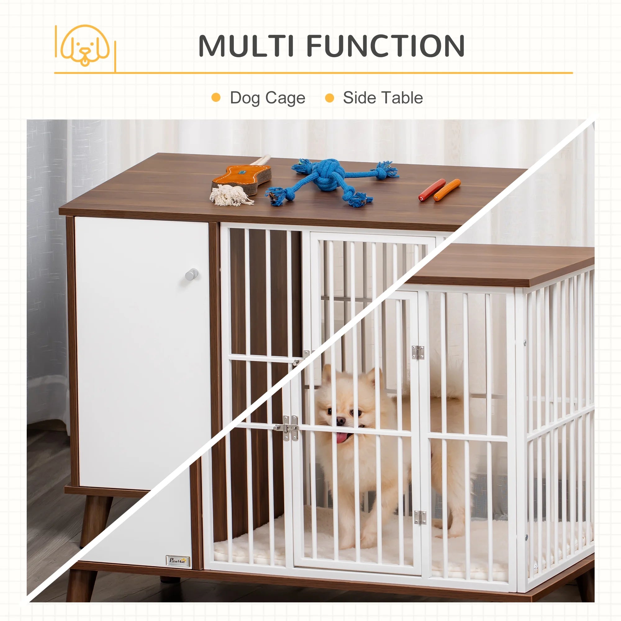 Brown Wooden Dog Kennel with Cushion and Magnetic Doors R980725