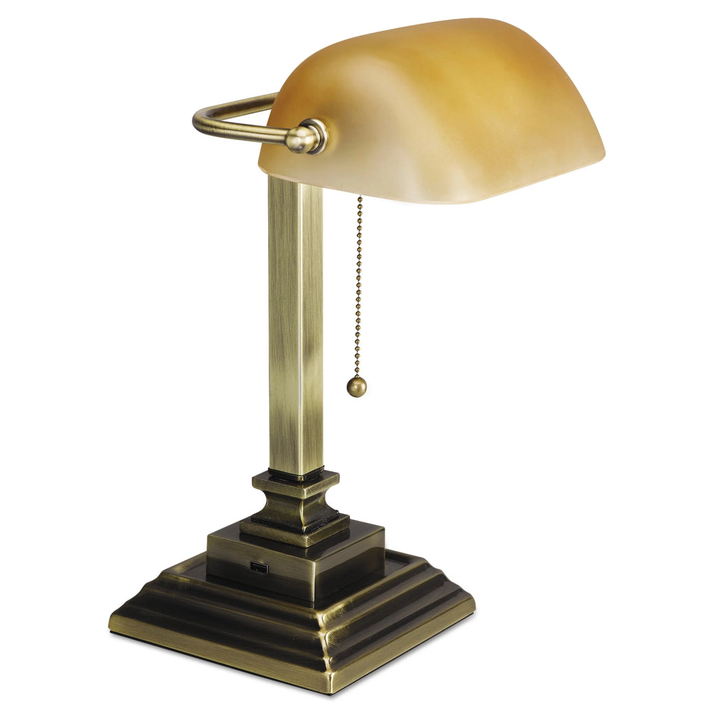 Antique Brass Banker's Lamp with USB F84923