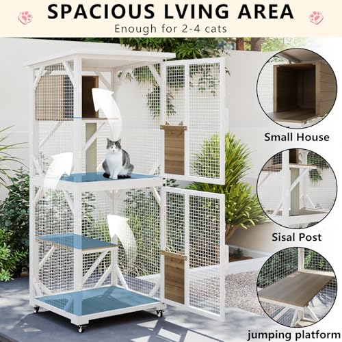 Gray 71" Wooden Cat Cage with Scratching Post J899628
