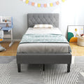 Grey Twin Upholstered Platform Bed with Button Tufted Headboard V38859