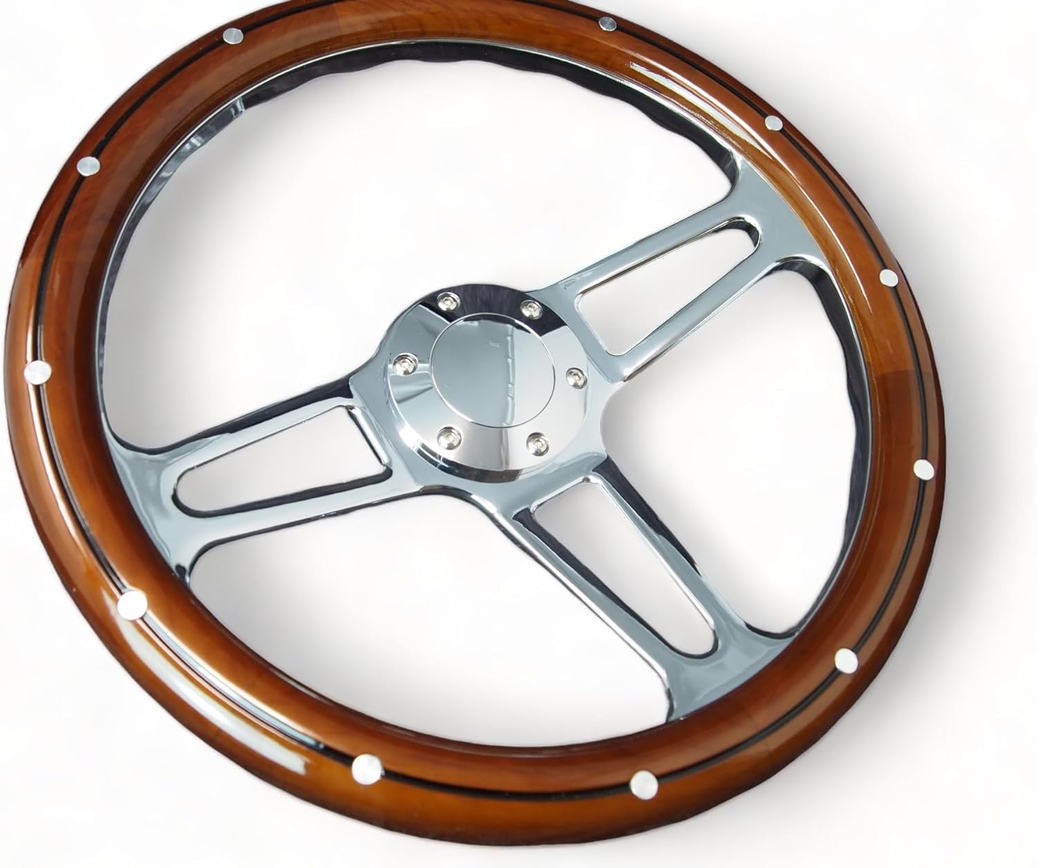 14" 350mm 3-Spoke Mahogany Wood Grain Steering Wheel H26976