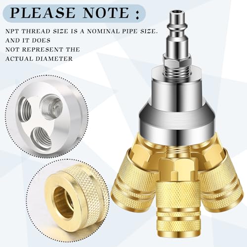 2 Pcs 3 Way Air Manifold Air Hose Splitter with 3 Steel Couplers and 1/4" Male NPT Plug P4429
