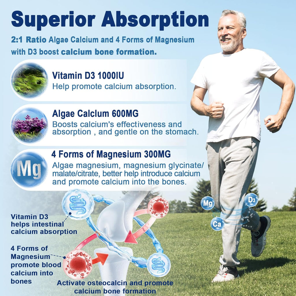 Calcium Supplement Gummy with Algae Calcium 600mg, Magnesium 300mg, Zinc, D3 & B12 Complex, 1Pack F11050