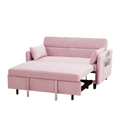 Gray Velvet Convertible Sofa Bed with Pull-Out Bed Y991