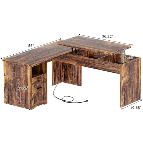 Black L Shaped Desk with Lift Top and Drawer X38386