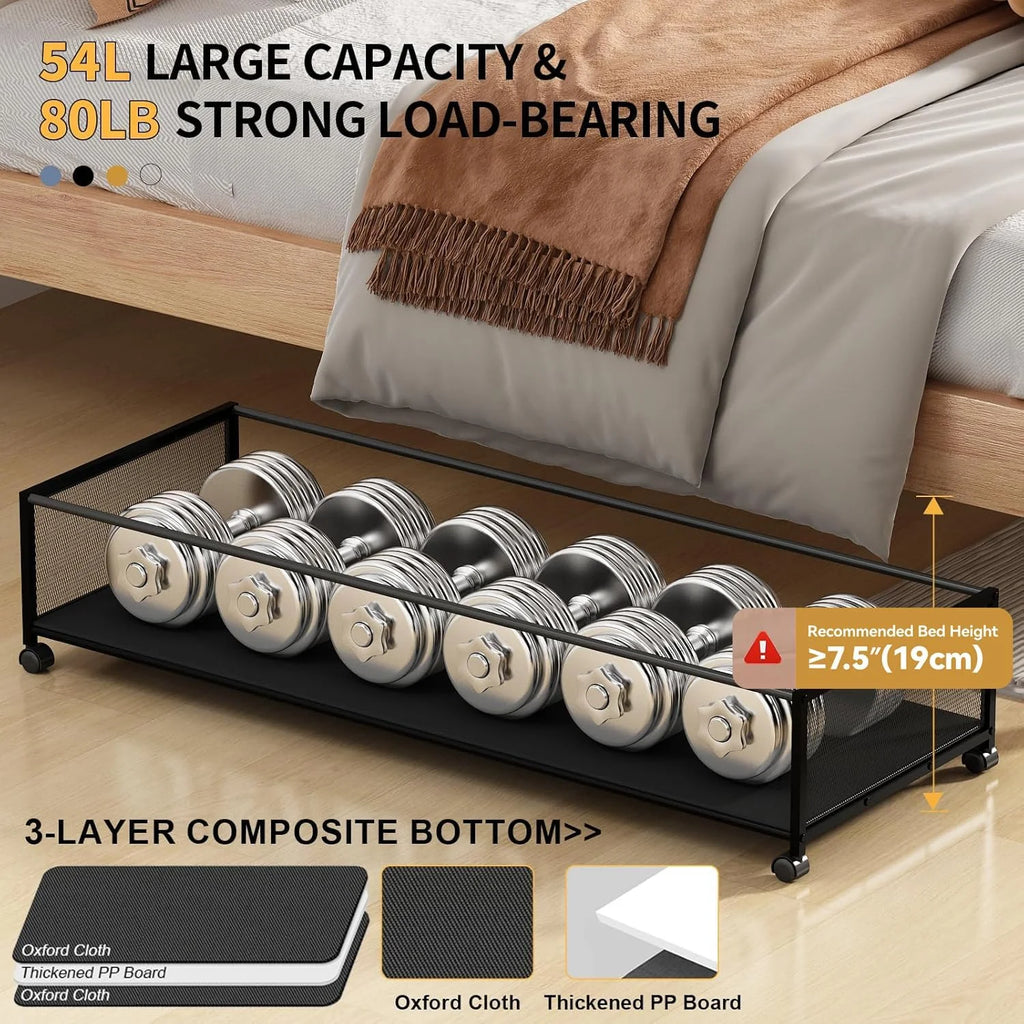 Black 2 Pack 54L Under Bed Storage Drawers with Wheels V1985