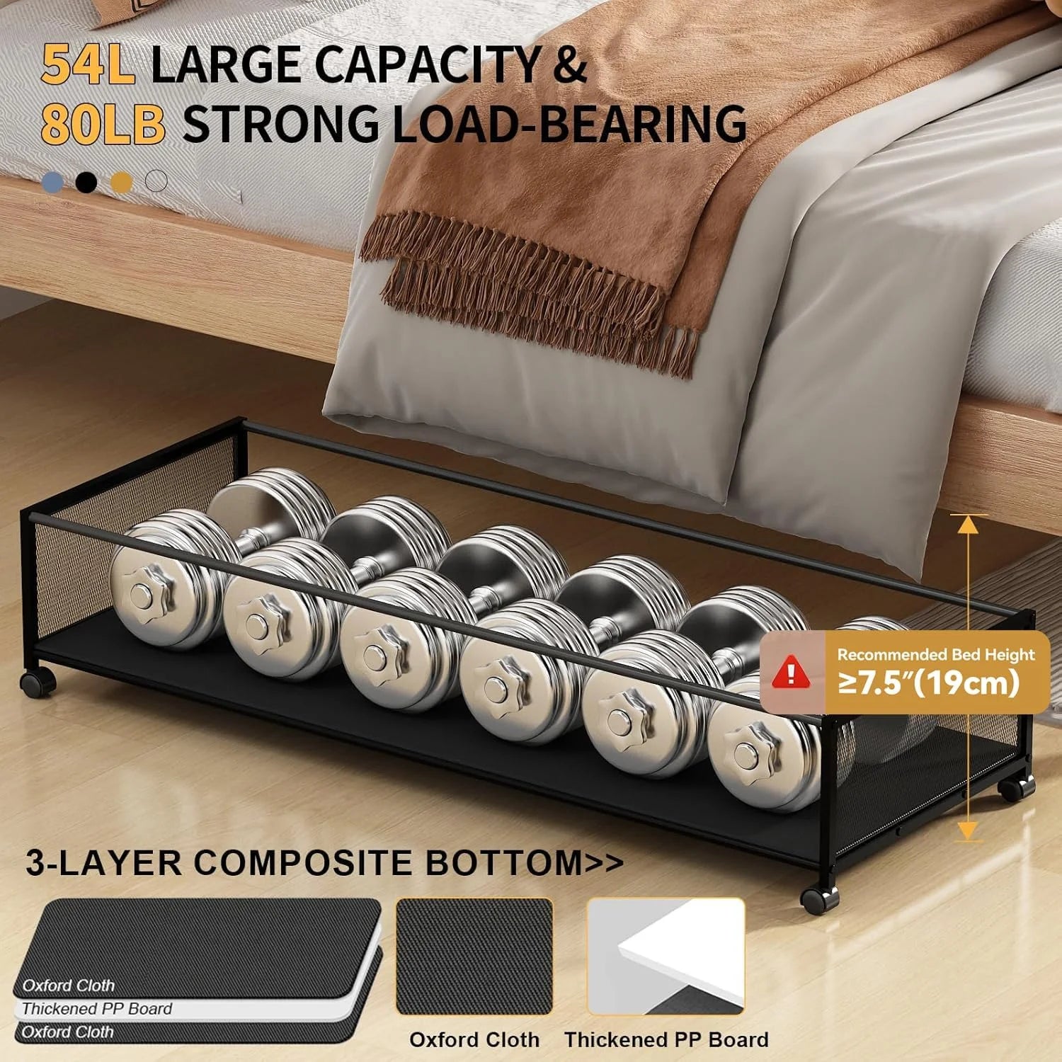 Black 2 Pack 54L Under Bed Storage Drawers with Wheels V1985