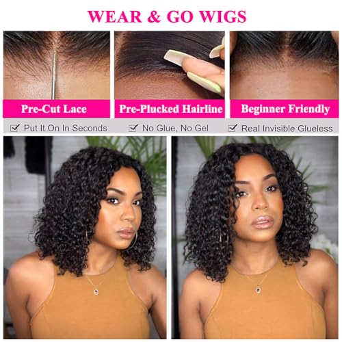 Glueless Human Hair Deep Wave Bob Wig 4x4 Curly Lace Front Wig 180% Density 10 Inch S735