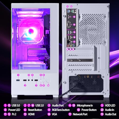 White Desktop PC AMD Ryzen 7-5700G 8 core 3.9GHz 16G DDR4 RAM 512GB NVME SSD Tower Computer with Power Supply 400W J903373