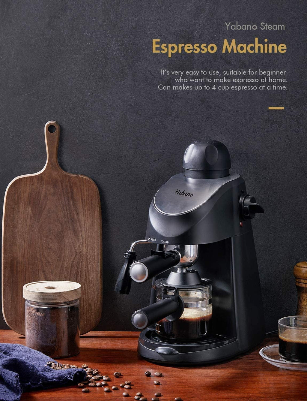 Black 3.5 Bar 4 Cup Espresso Cappuccino Maker with Milk Frother W5548