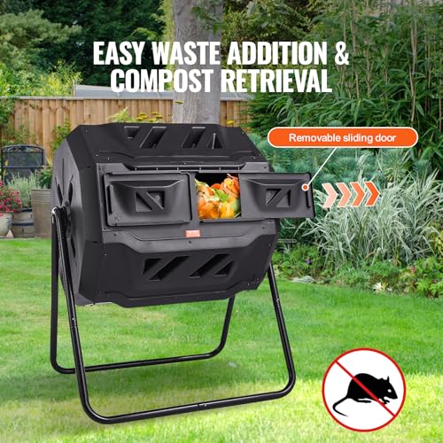 43-Gal Dual Chamber Composting Tumbler with Steel Frame J25416