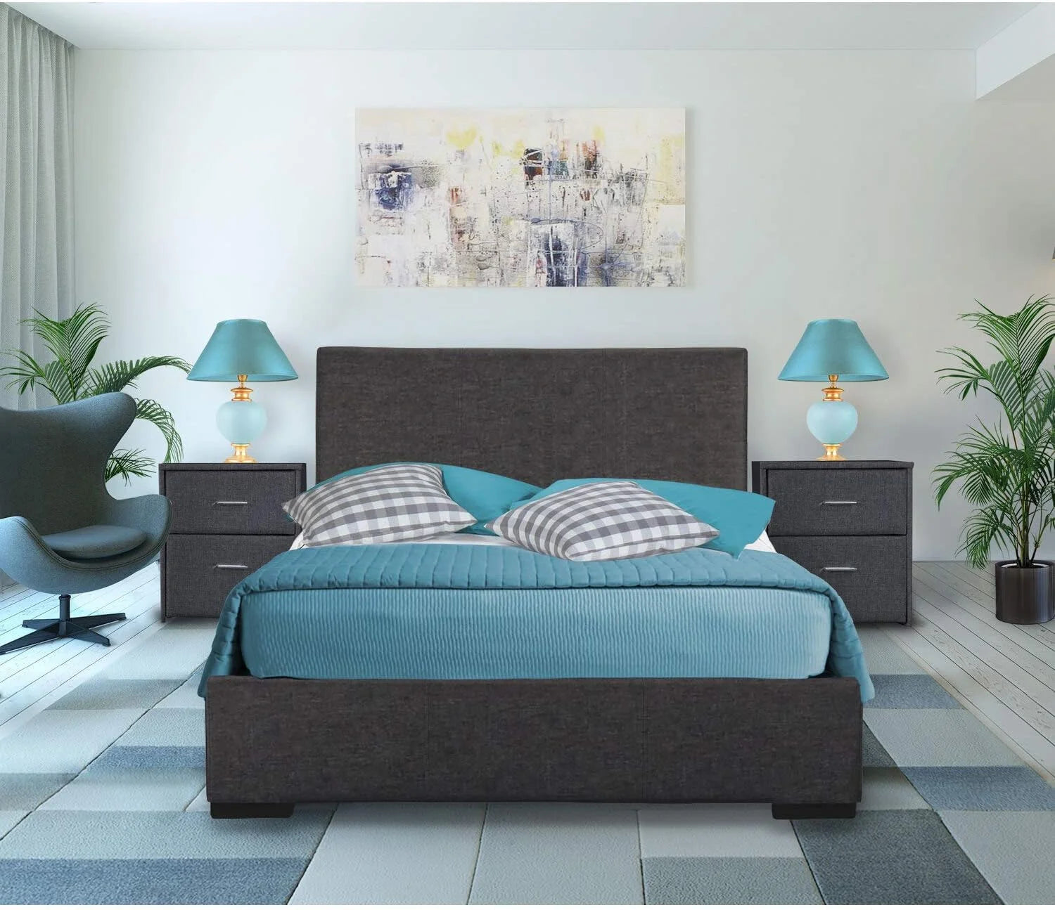 Gray Upholstered Platform Bed Frame I484
