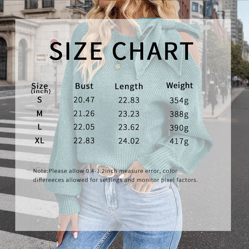 Women's Bow Shoulder Cut Out Sweater, Long Sleeve Cozy Knit Pullover